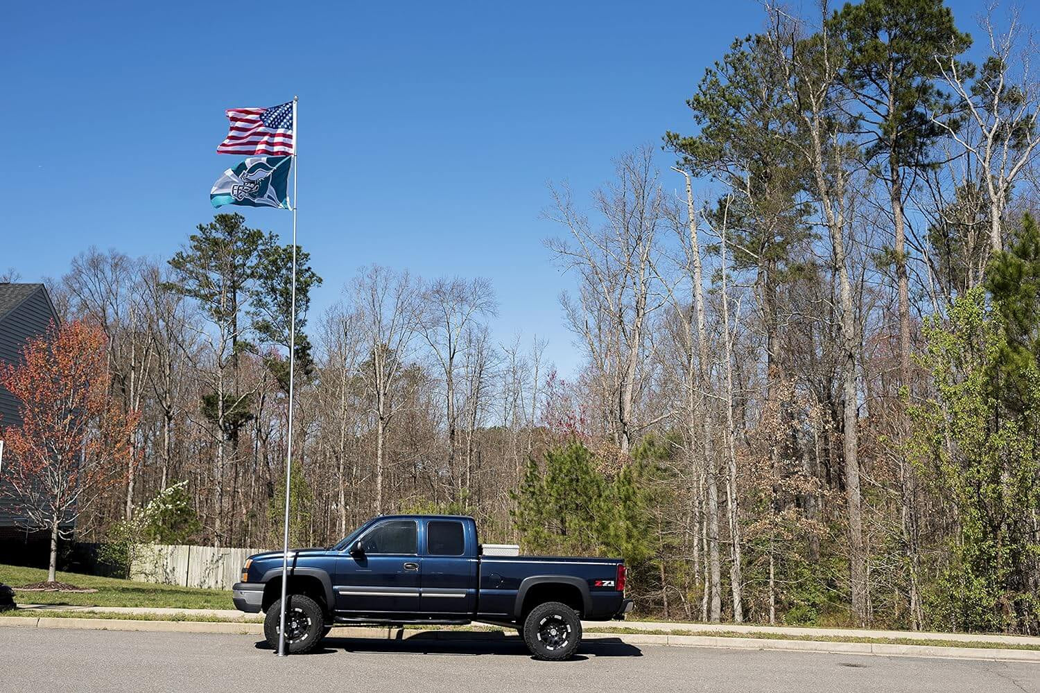 large flagpole truck setup