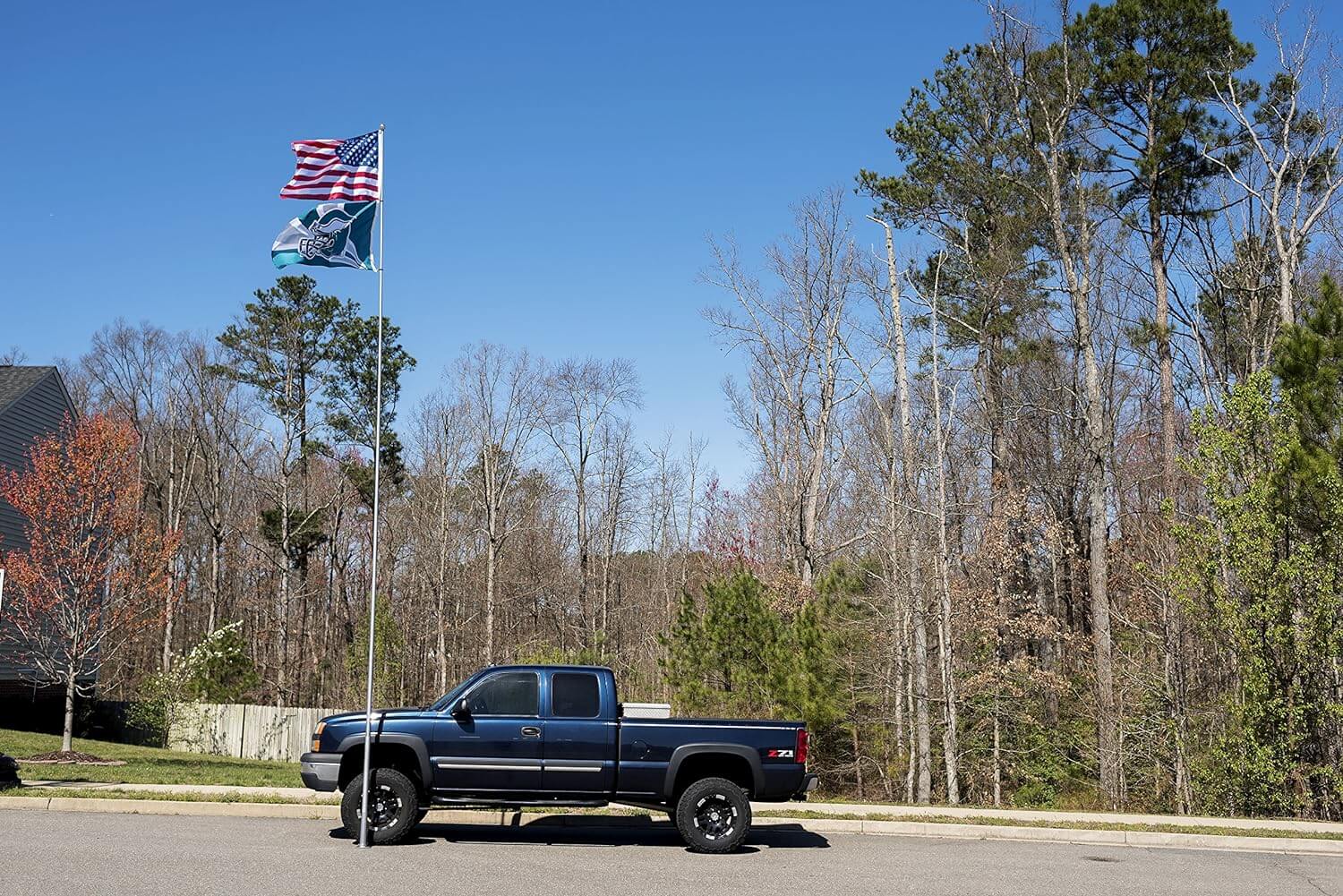 large flagpole truck setup